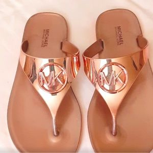 Michael Kors Rose Gold Copper Metallic Waterproof Thong Flip-Flop Sandals Slides